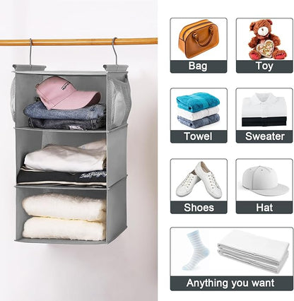 MAX Houser 3 Tier Shelf Hanging Closet Organizer, Space Saver, Closet Hanging