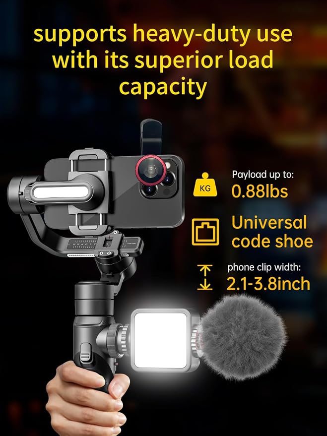Gimbal Stabilizer for Smartphone, 3-Axis Industry-Standard Gimbal w/360°Rotation