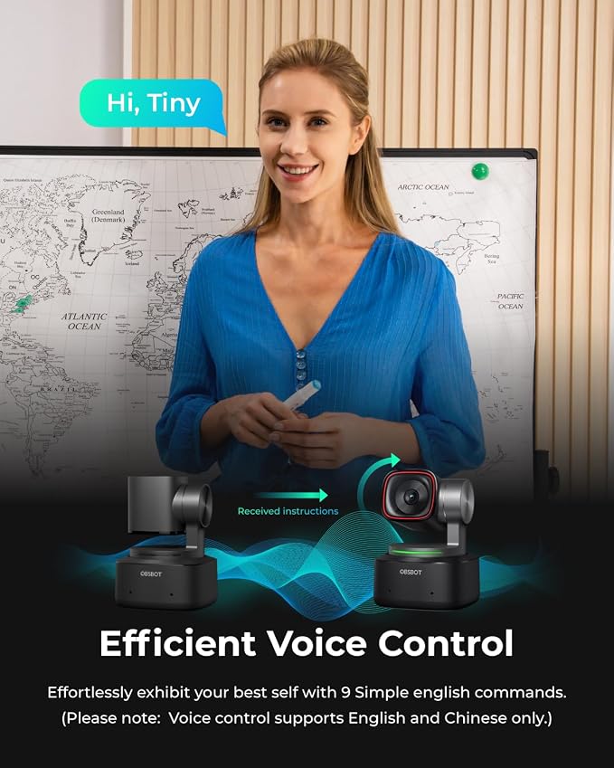 OBSBOT Tiny 2 Webcam 4K Voice Control PTZ, AI Tracking Multi-Mode & Auto Focus