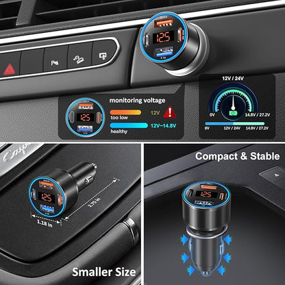 USB C Car Charger, 4-Port 65W Dual 12V USB-A & USB-C Car Phone Charger
