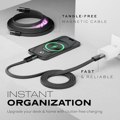 Statik MagStack USB C to USB C Cable, Magnetic Anti Tangle Flat Type C Charger