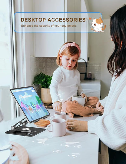 Tablet Stand 360° Rotating Aluminum Holder, Adjustable, Portable and Foldable