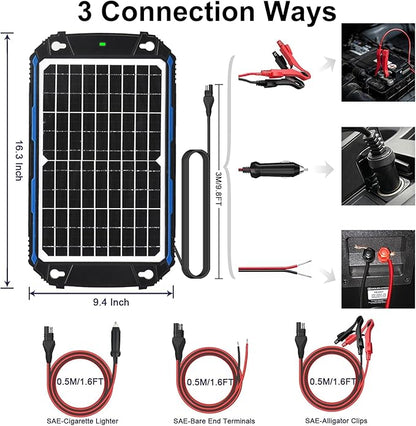 SUNER POWER Waterproof 12W 12V Solar Battery Charger & Maintainer Pro, Built-in