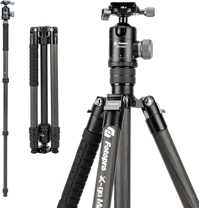 Fotopro 68" Carbon Fiber Travel Tripod, Heavy Duty Camera Tripod