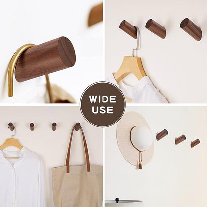 6 Pack Wood Hooks, Natural Coat Hooks Wall Mounted