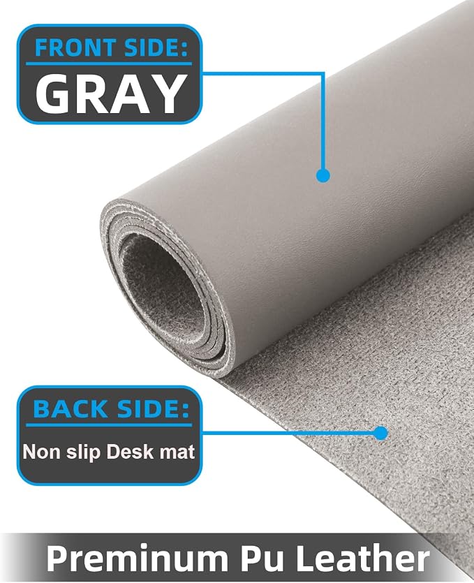 Leather Desk Pad Protector, Large Office Mat & Mouse Pad, Non-Slip Laptop Desk