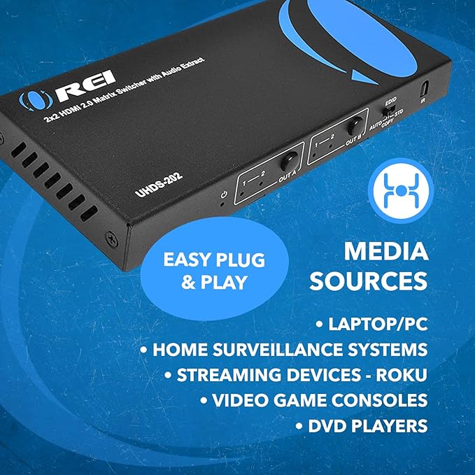 OREI 4K HDMI Matrix Switch 2 X 2, Switcher 18G UltraHD Supports Upto 4K @ 60Hz