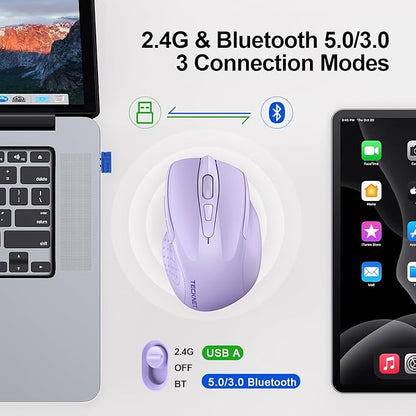 TECKNET Wireless Mouse Silent 4800 DPI Computer USB A & Bluetooth Mouse 6