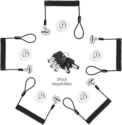 Keyed Alike 5Pack Security Hardware Cable Lock Kit, Retractable Cable Lock
