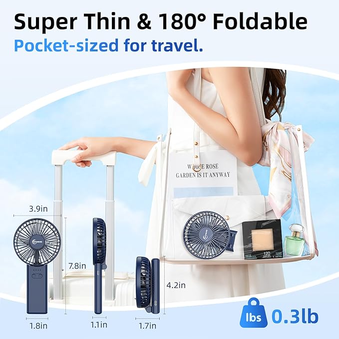 【SUPER THIN】 Portable Handheld Fan, 2025 Upgraded Strong Airflow, 20Hrs Runtime