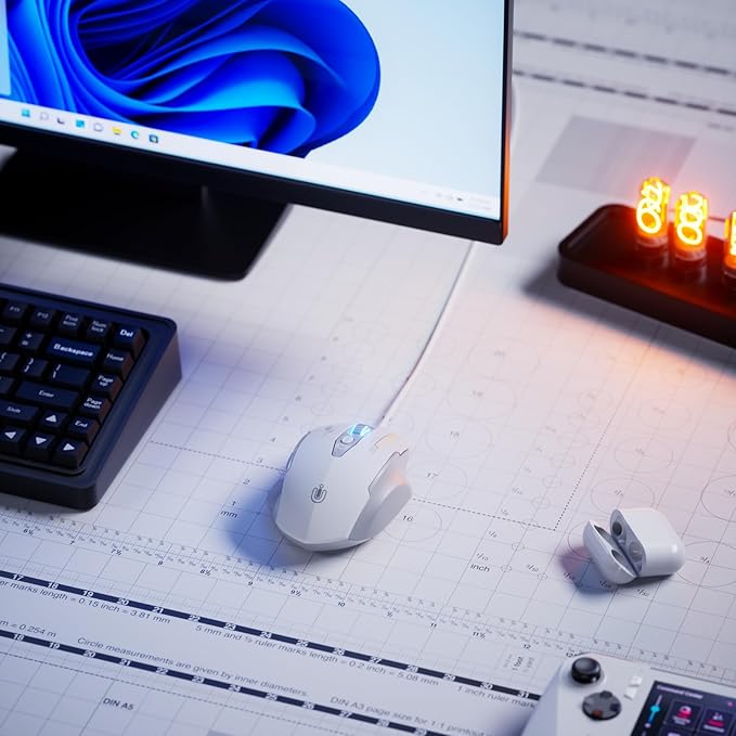 Wired Mouse, 4 Levels Adjustable DPI, 6 Programmable Buttons, Ergonomic