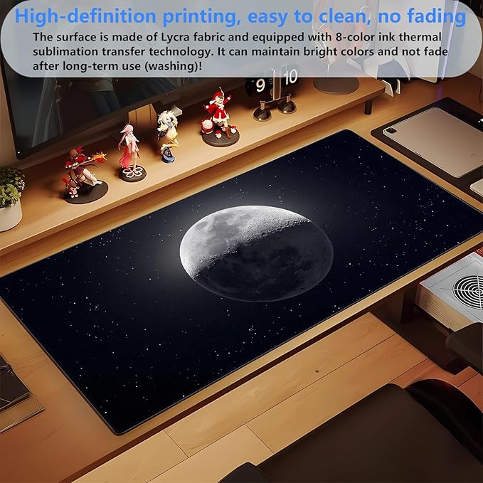 Moon Mouse Pad Sci-fi Galaxy Desk Mat Extended XL Large Gaming Mousepad Dark