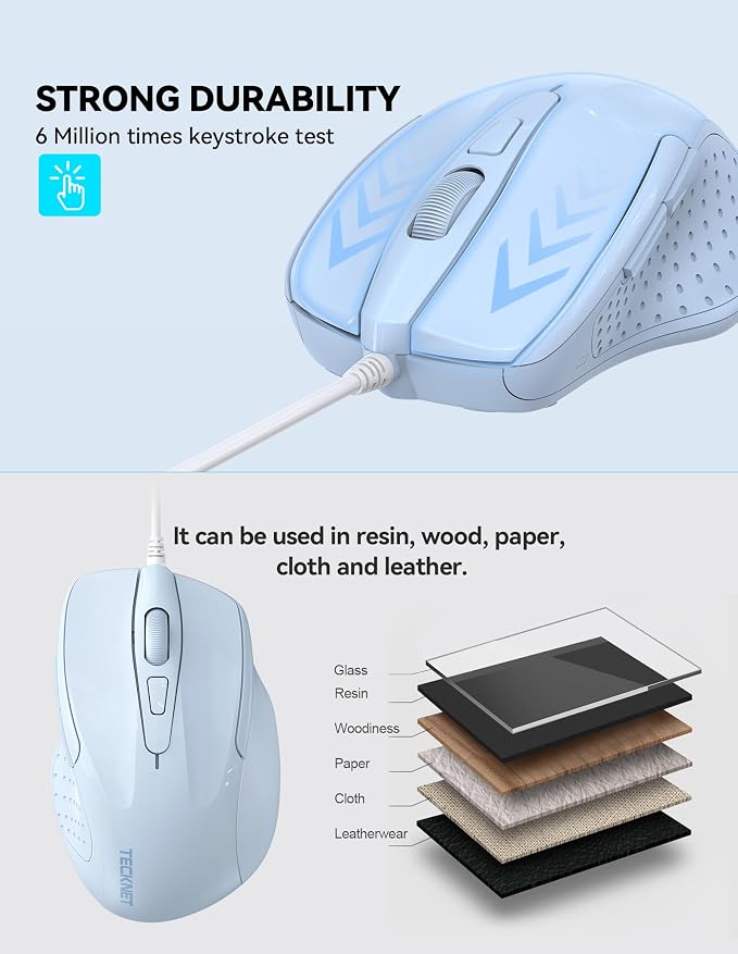 TECKNET Wired Mouse, 6-Button Corded