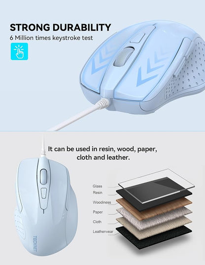 TECKNET Wired Mouse, 6-Button Corded