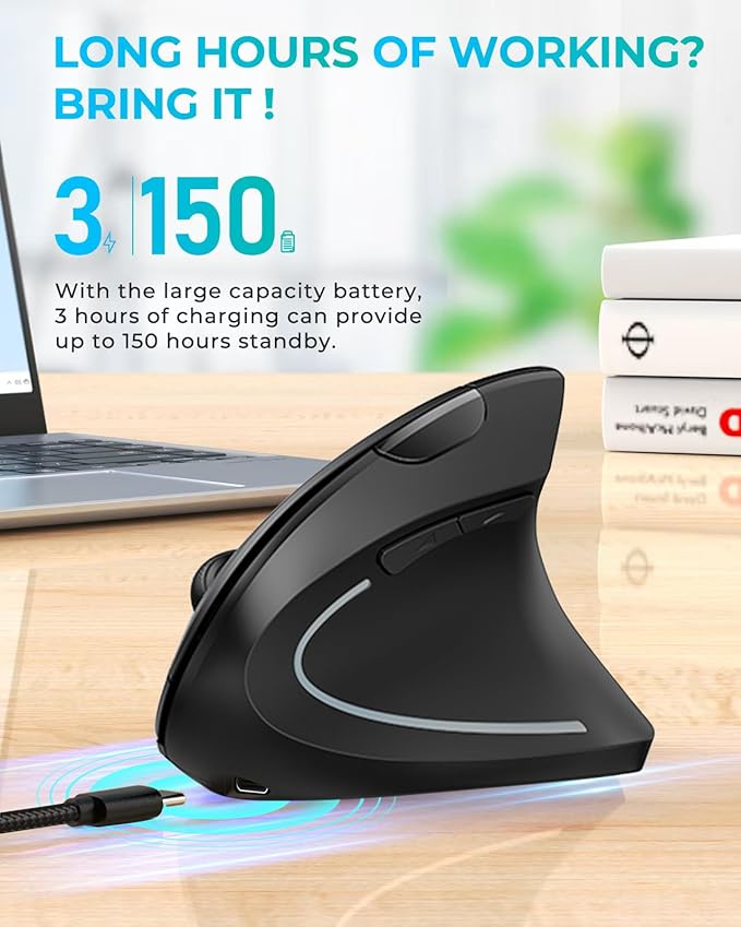 Lekvey Ergonomic Mouse, Vertical Wireless Mouse: Rechargeable Optical Carpal