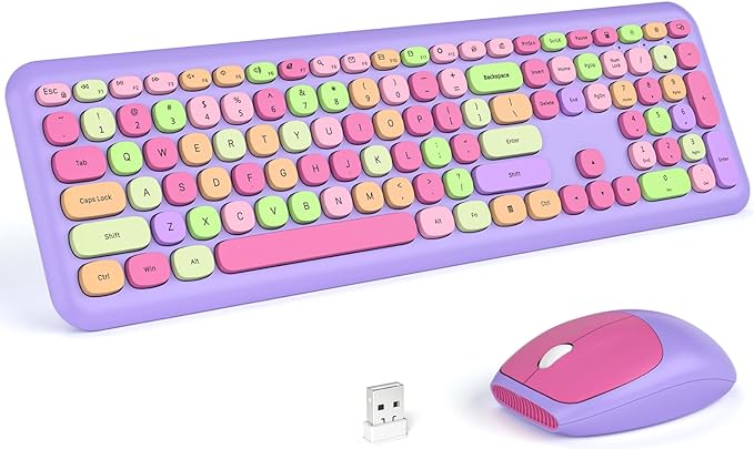 KNOWSQT Wireless Keyboard and Mouse Combo, Pale Purple Full-Sized 2.4G Silent