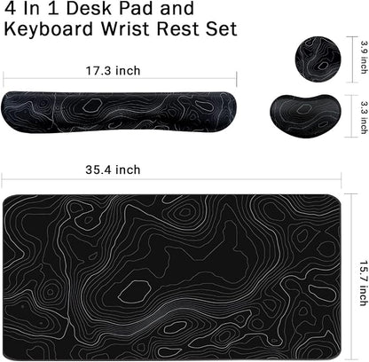 Topographic Mouse Pad Set, Extended Mouse Pad+Keyboard Wrist Rest, Memory Foam