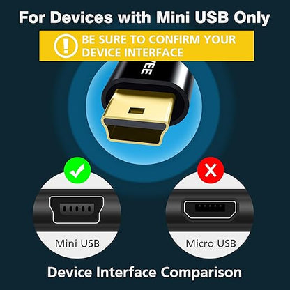 AGVEE 2 Pack 1ft Mini USB Cable, Braided Durable USB-A to Mini-B Charger