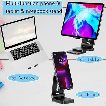 Folding Cell Phone Stand, Laptop Stand, Adjustable Height and Angle Foldable