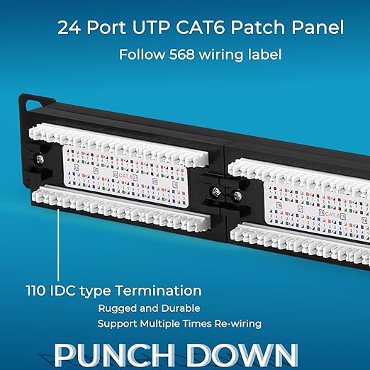 Rapink Patch Panel 24 Port Cat6 10G Support, Network Panel UTP 19-Inch