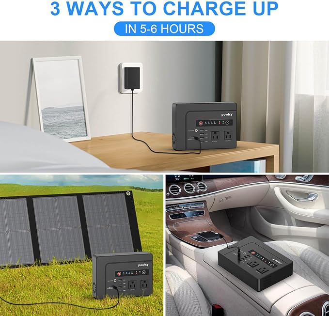 Powkey Portable Power Station 200W, 146Wh Portable Solar Generator Battery Pack