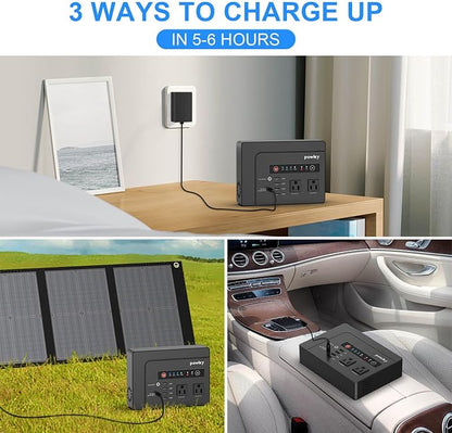 Powkey Portable Power Station 200W, 146Wh Portable Solar Generator Battery Pack