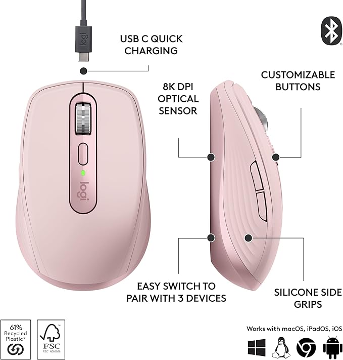 Logitech MX Anywhere 3S Compact Wireless Mouse, Fast Scrolling, 8K DPI