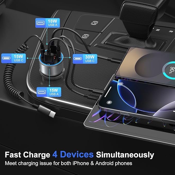 Car Charger USB C, 65W Dual 12V Cigarette Lighter USB Car Adapter