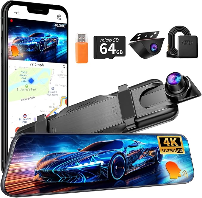 Mirror Dual Dash Camera, 4K and 1080P Dash Cam