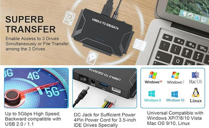 USB 3.0 to SATA IDE Adapter, Hard Drive Reader External Ultra Recovery