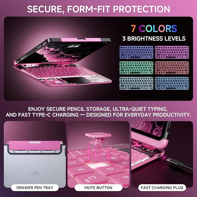 Transparent Case with Keyboard iPad Air 11 Inch, Compatible 10.9" iPad Air