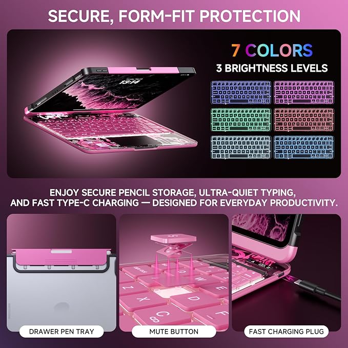 Transparent Case with Keyboard for iPad Air 13 Inch, iPad Pro 12.9 Inch