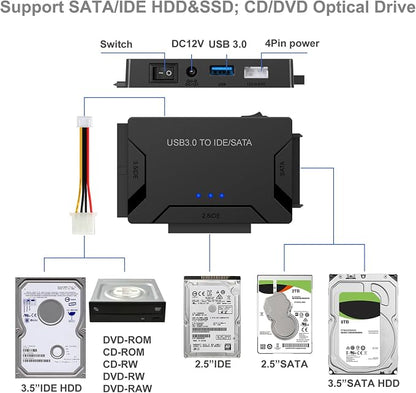 USB 3.0 to SATA IDE Adapter, Hard Drive Reader External Ultra Recovery