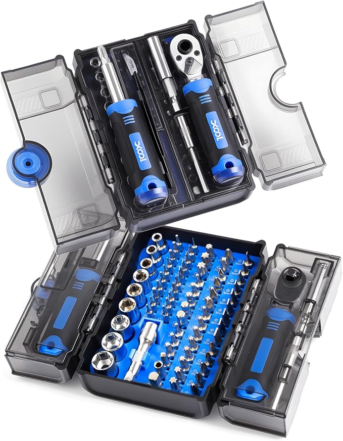 XOOL 78PCS Ratchet Screwdriver Set, Precision Bits, 1/4" Sockets, Magnetic Tools