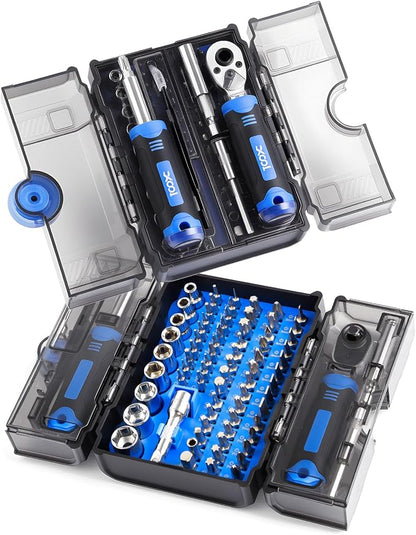 XOOL 78PCS Ratchet Screwdriver Set, Precision Bits, 1/4" Sockets, Magnetic Tools