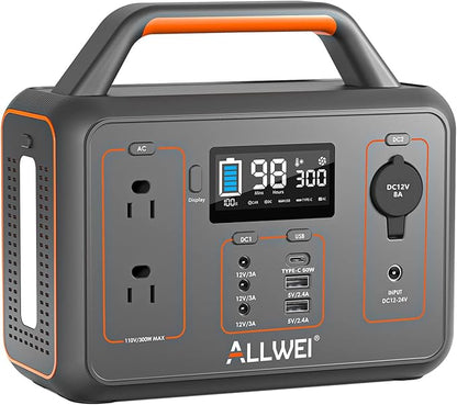 ALLWEI Portable Power Station 300W, 280Wh Solar Generator