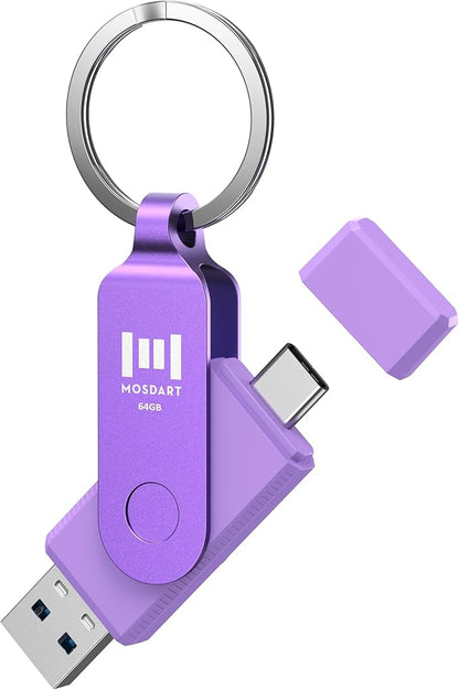 MOSDART 64GB USB3.1 Fast Speed C and A Dual Flash Drive, exFAT Memory Stick