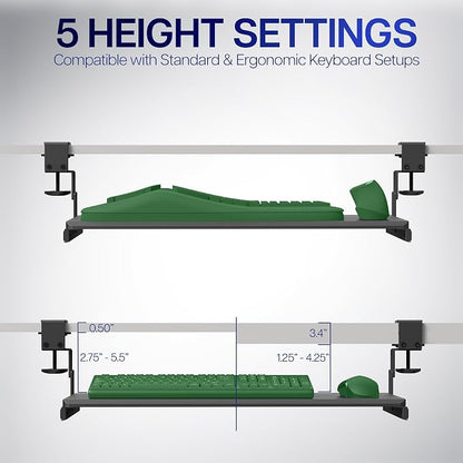 VIVO Large Height Adjustable Under Desk Keyboard Tray, C-clamp Mount System