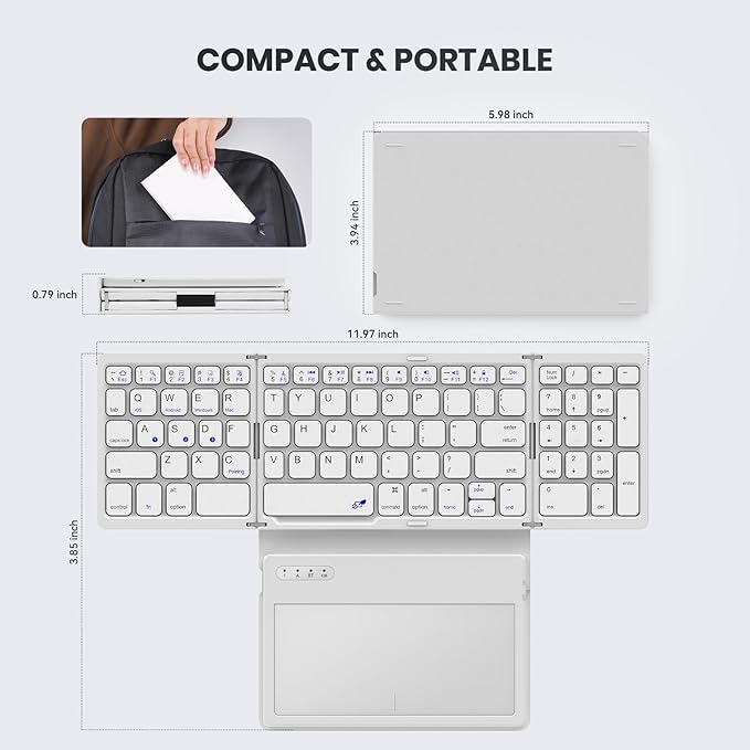 Foldable Bluetooth Keyboard, Portable Full Size Folding Keyboard