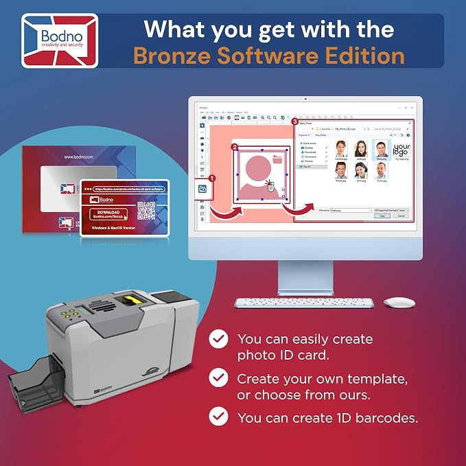 Bodno Seaory S28 Dual Sided ID Card Printer & Complete Supplies Package ID
