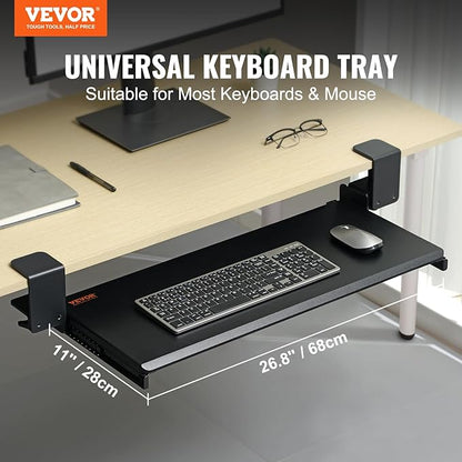 VEVOR Clamp on Keyboard Tray Under Desk, Desk Keyboard Tray Slide Out