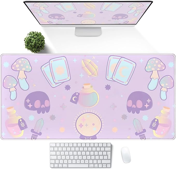 Kawaii Purple Desk Mat, Cute Witchy Elements Mouse Pad, Desk Pad Mystical Goth