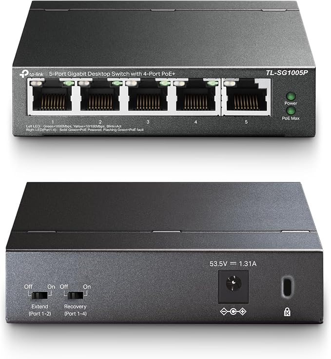 TP-Link TL-SG1005P, 5 Port Gigabit PoE Switch, 4 PoE+ Ports @65W, Plug & Play