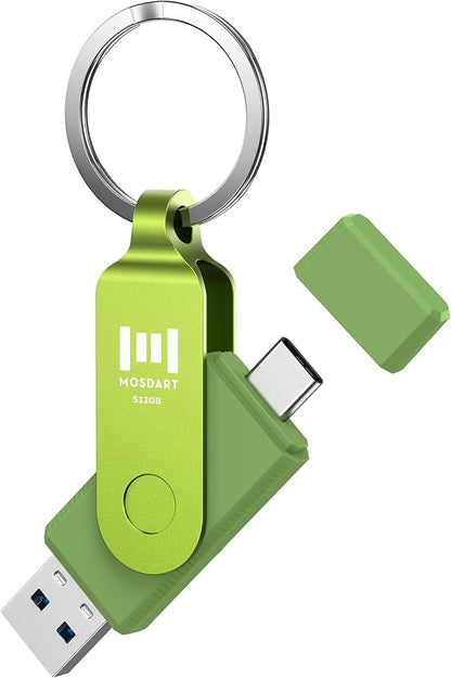MOSDART 512GB USB3.1 Fast Speed C and A Dual Flash Drive, exFAT Memory Stick