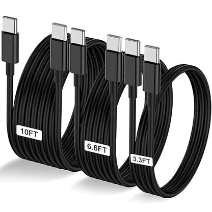 3-Pack Black 60W USB C to USB C Cable, Type C Fast Charging Cable