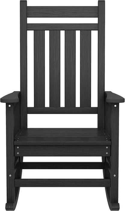 SERWALL Oversized Rocking Chair, Outdoor Rocking Chair for Adults, All Weather Resistant Porch Rocker for Lawn Garden, Black