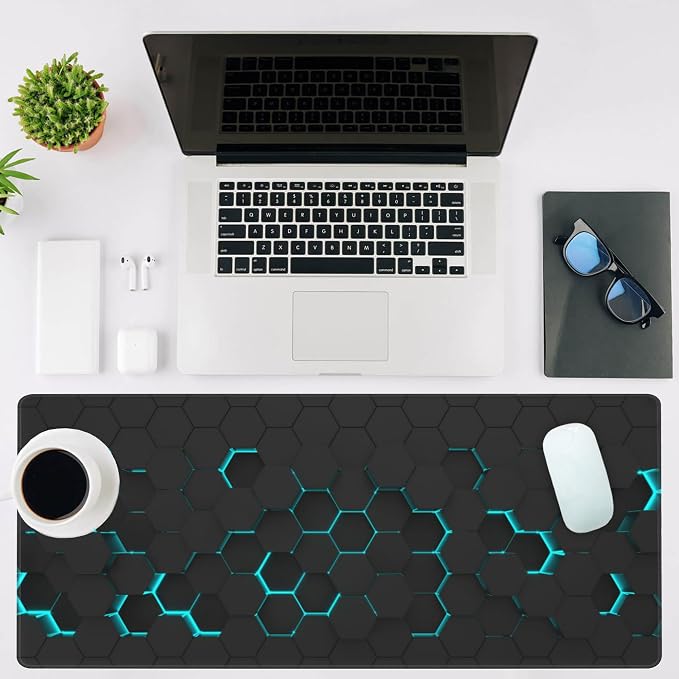 Mouse Pad Large Abstract Hexagonal Neon Non-Slip Game Desk Mat