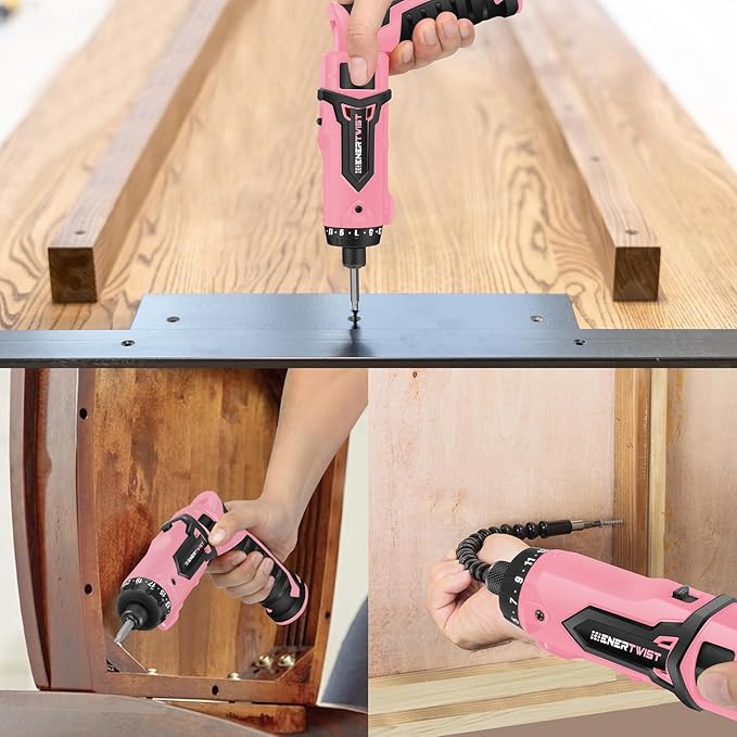 Enertwist Electric Screwdriver, 8V Max 10Nm Pink Cordless Screwdriver