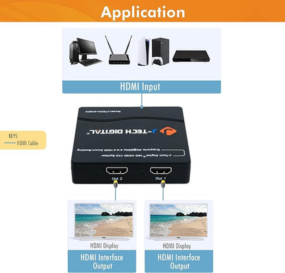 J-Tech Digital HDMI Splitter 1 in 2 Out 4K 60Hz Multi-Resolution Output HDMI