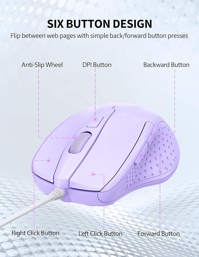 TECKNET Wired Mouse, 6-Button Corded